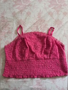 NWOT TORRID Pink Lace Smocked Crop Cami Top